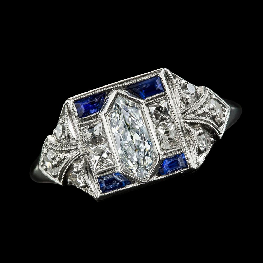 Blauer Saphir Princess Diamant Special Cut alter Bergmann Ring 3.75 Karat - harrychadent.de