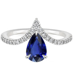 Blauer Saphir Ring Enhancer Birne & runder Aus der Erde Abgebauter Natürlicher Diamant 4,50 Karat Gold 14K