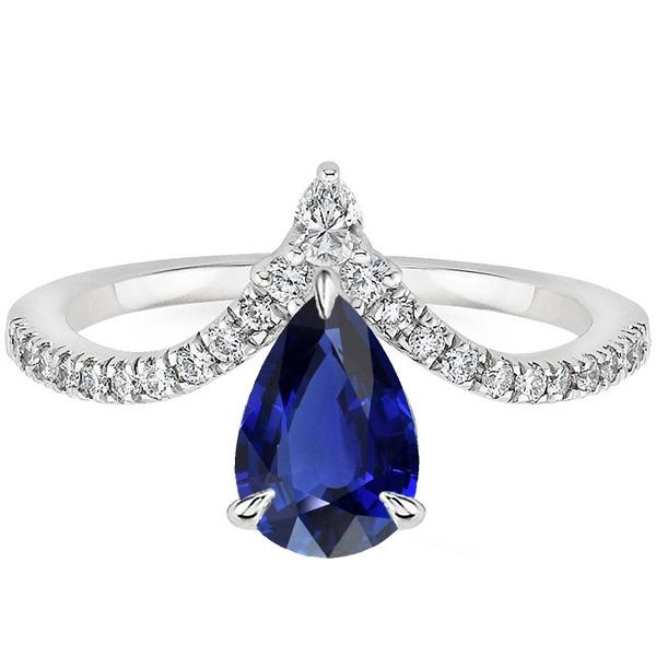 Blauer Saphir Ring Enhancer Birne & runder Diamant 4,50 Karat Gold 14K - harrychadent.de