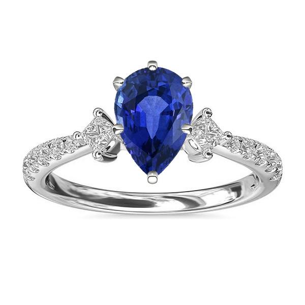 Blauer Saphir Ring SriLanka Drei Stein Diamant Akzente Birne 3 Karat - harrychadent.de