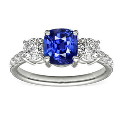 Blauer Saphir & Runder Diamant Ring 3,50 Karat 3 Steine Stil Schmuck