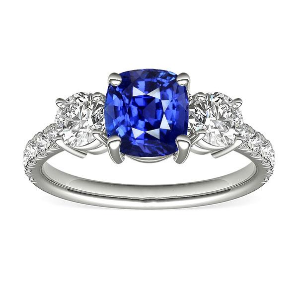 Blauer Saphir & Runder Diamant Ring 3,50 Karat 3 Steine Stil Schmuck - harrychadent.de