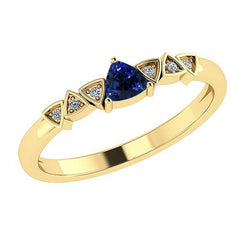 Blauer Saphir & Runder Diamant Ring Trillion Shaped 0,75 Karat