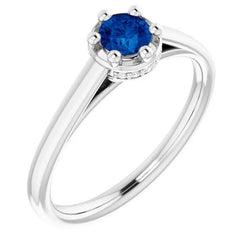 Blauer Saphir Runder Ring Krappenstil 1,25 Karat Weißgold 14K