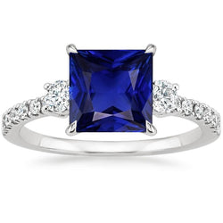 Blauer Saphir-Solitär mit Akzenten Princess Cut Edelstein 6,25 Karat