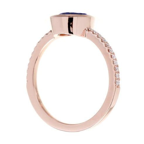 Blauer Saphir-Solitärring-Lünette mit Diamanten Gold 3,50 Karat