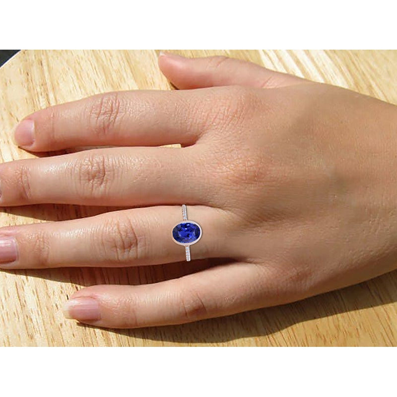 Blauer Saphir-Solitärring-Lünette mit Diamanten Gold 3,50 Karat