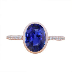 Blauer Saphir-Solitärring-Lünette mit Aus der Erde Abgebauter Natürlicher Diamanten Gold 3,50 Karat