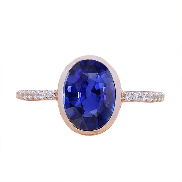 Blauer Saphir-Solitärring-Lünette mit Diamanten Gold 3,50 Karat