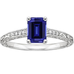 Blauer Saphir-Solitärring mit Aus der Erde Abgebauter Natürlicher Diamanten Milgrain-Schaft 3,50 Karat