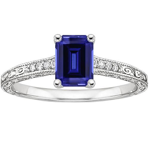 Blauer Saphir-Solitärring mit Diamanten Milgrain-Schaft 3,50 Karat - harrychadent.de