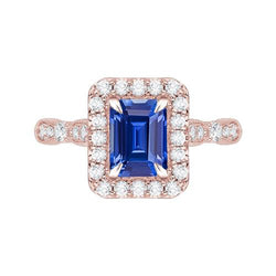 Blauer Saphir-Verlobungsring 3 Karat Roségold im Smaragdschliff Milgrain