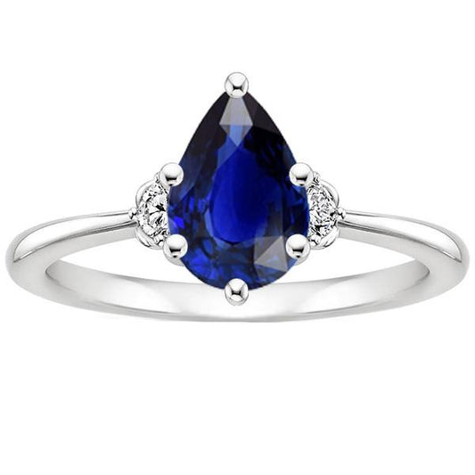 Blauer Saphir Verlobungsring 3 Steine Diamant Birnenschliff 3.50 Karat - harrychadent.de