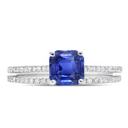 Blauer Saphir-Verlobungsring-Set Asscher-Schliff Weißgold 14K 3 Karat - harrychadent.de