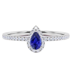Blauer Saphir-Verlobungsring Tropfen-Stil Weißgold 2,50 Karat