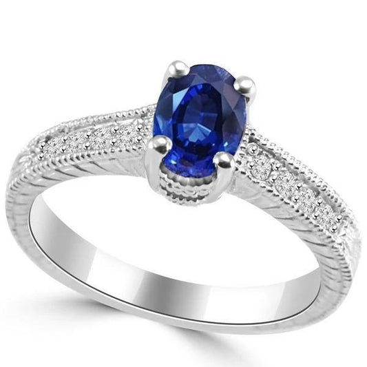 Blauer Saphir im Ovalschliff mit Aus der Erde Abgebauter Natürlicher Diamantring 1,85 Karat Weißgold 14K