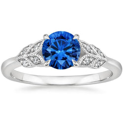 Blauer Saphir im Rundschliff mit Aus der Erde Abgebauter Natürlicher Diamanten 2,25 ct Ring Neu Weißgold 14K