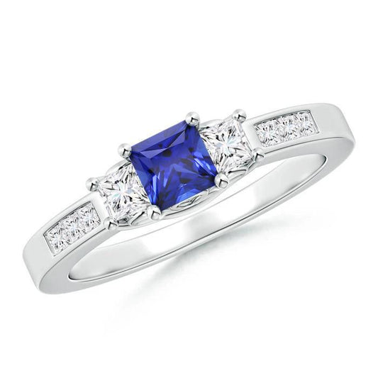 Blauer Saphir mit Aus der Erde Abgebauter Natürlicher Diamant-Edelstein-Ring 2,85 Karat Weißgold 14K