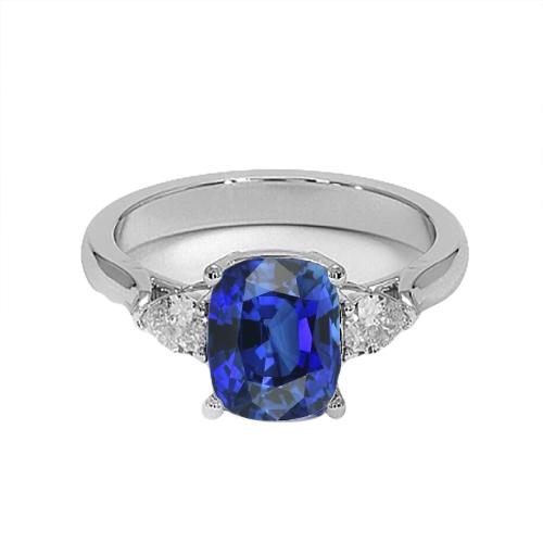 Blauer Saphir mit drei Steinen und Birnendiamanten Ring 4,50 Karat Gold 14K - harrychadent.de