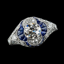 Blauer Saphir runder alter Minenschliff Aus der Erde Abgebauter Natürlicher Diamantring 5 Karat Gold 14K