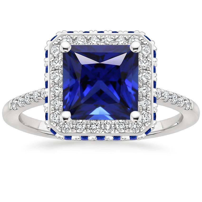 Blauer Saphir und Diamant Halo Ring 5.5 Karat Prinzessin mit Akzent - harrychadent.de