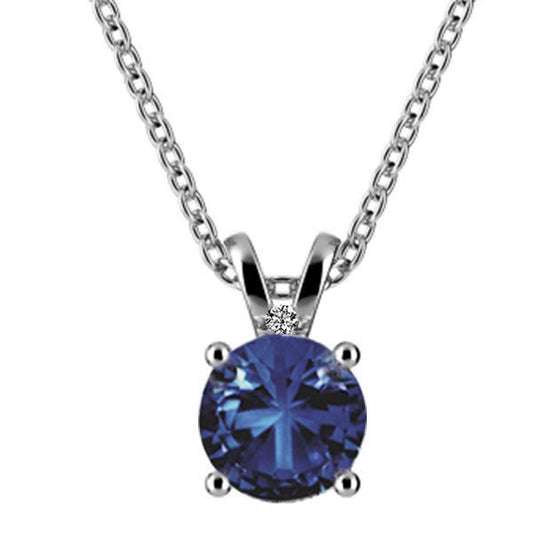 Blauer Saphir und Aus der Erde Abgebauter Natürlicher Diamant Halskette Anhänger 2.55 Karat Weißgold 14K