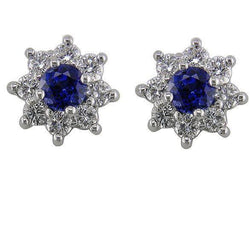 Blauer Saphir und Aus der Erde Abgebauter Natürlicher Diamanten 5,40 ct Lady Ohrstecker Weißgold 14K
