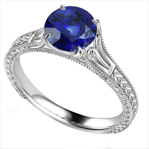 Blauer Solitär Saphir Verlobungsring 2 Karat Filgree Vintage Style - harrychadent.de