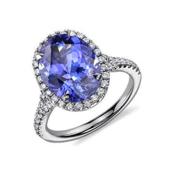 Blauer Tansanit-Aus der Erde Abgebauter Natürlicher Diamant-Ring im Ovalschliff 6.50 Karat Weißgold 14K