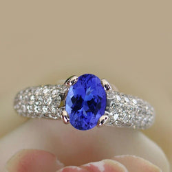 Blauer Tansanit-Edelstein-Diamant-Ring 2,5 Kt. Gold 14K
