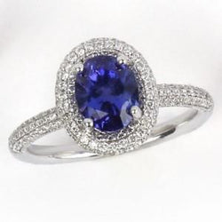 Blauer Tansanit mit Aus der Erde Abgebauter Natürlicher Diamanten 10,75 ct Ehering Weißgold 14K
