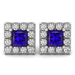 Blauer Tansanit mit Aus der Erde Abgebauter Natürlicher Diamanten 6,50 Karat Damen Ohrstecker Halo