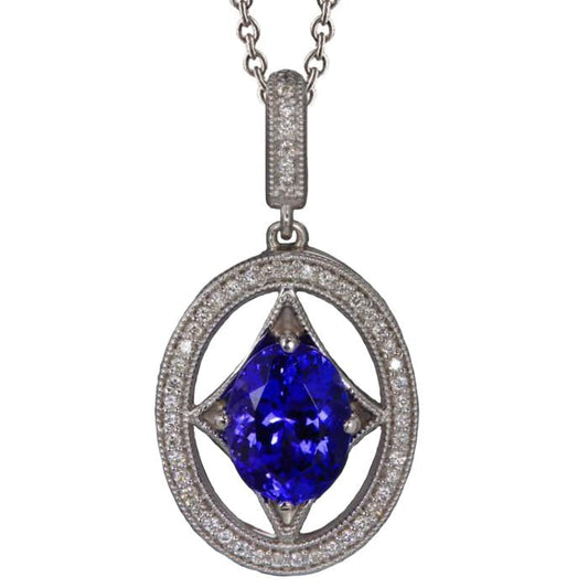 Blauer Tansanit und Diamanten 3.00 Kt Halskette mit Anhänger Weißgold 14K - harrychadent.de