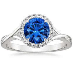 Blauer runder Saphir-Aus der Erde Abgebauter Natürlicher Diamant-Ring 2,40 Karat Weißgold 14K