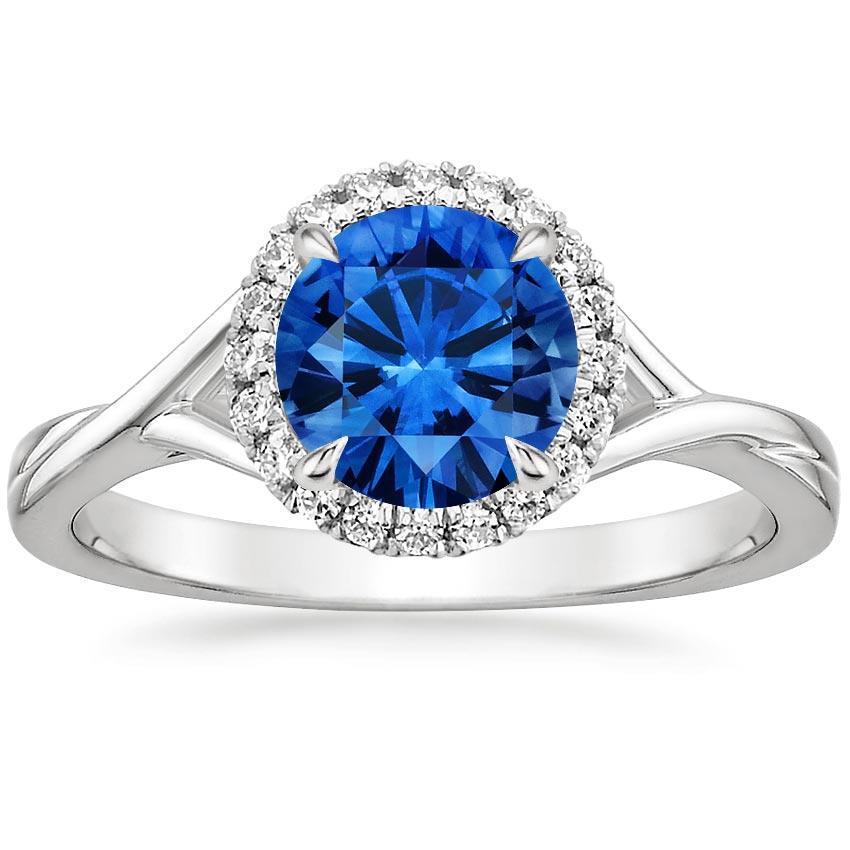 Blauer runder Saphir-Diamant-Ring 2,40 Karat Weißgold 14K - harrychadent.de