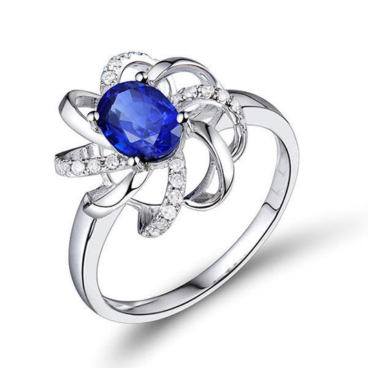 Blumenstil 2.50 Karat Sri Lanka Saphir & Aus der Erde Abgebauter Natürlicher Diamanten Ring WG 14K