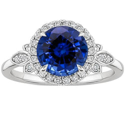 Brillanter Diamantschmuck Halo Gold Blauer Saphir Edelstein 3,50 Karat
