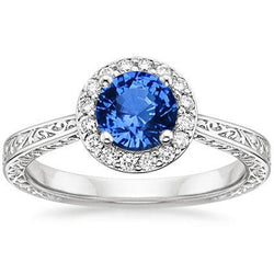 Brillantschliff 2.80 ct Ceylon Saphir und Aus der Erde Abgebauter Natürlicher Diamanten Ring Weißgold 14K