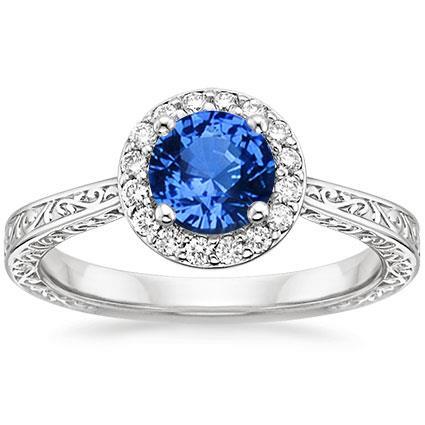 Brillantschliff 2.80 ct Ceylon Saphir und Aus der Erde Abgebauter Natürlicher Diamanten Ring Weißgold 14K