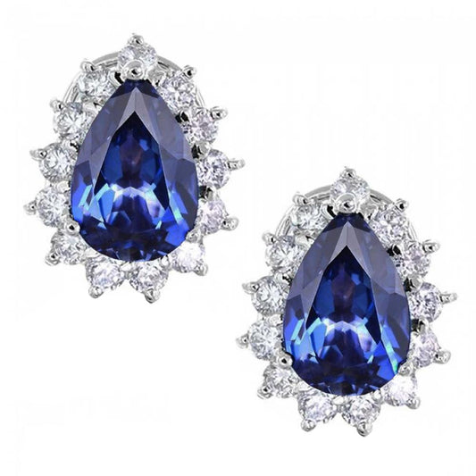 Ceylon-Blauer Saphir-Aus der Erde Abgebauter Natürlicher Diamant-Ohrstecker 3,50 ct Weißgold 14K