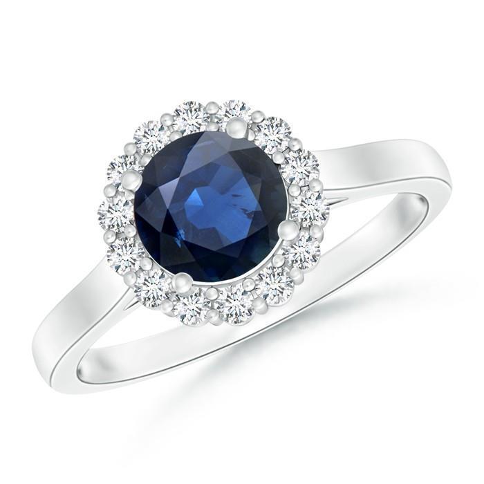 Ceylon Blauer Saphir Ring Runder Diamant 2.45 Karat Weißgold 14K