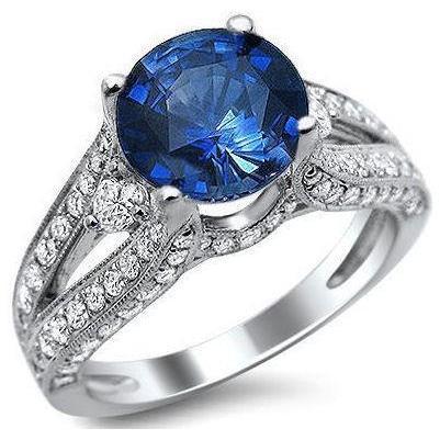 Ceylon Blauer Saphir mit Diamanten Ring 4 Karat Weißgold 14K - harrychadent.de