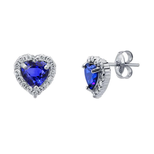 Ceylon Blauer Saphir und Aus der Erde Abgebauter Natürlicher Diamanten 4.60 ct Herzform Ohrstecker
