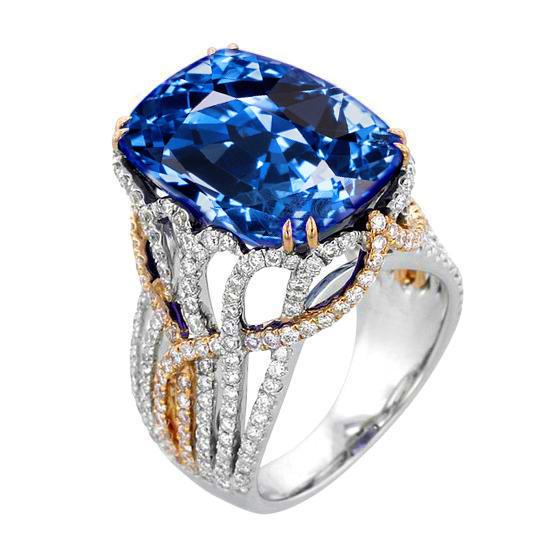 Ceylon Blauer Saphir und Diamanten 8,51 Ct Ring Zweifarbig - harrychadent.de