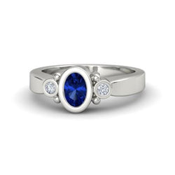 Ceylon Blue Saphir Diamant Ring Lünette Set 1.70 Karat Weißgold 14K