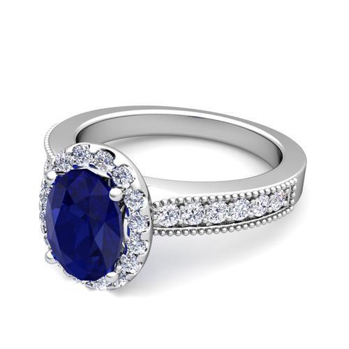 Ceylon Blue Saphir Diamanten 4 Karat Ehering Weißgold 14K - harrychadent.de