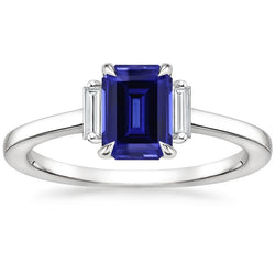 Ceylon Blue Sapphire Aus der Erde Abgebauter Natürlicher Diamant 3 Stone Ring 2,50 Karat Krappenset