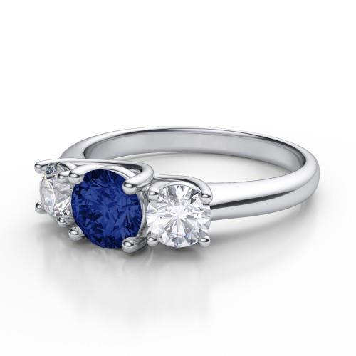 Ceylon Blue Sapphire Aus der Erde Abgebauter Natürlicher Diamant 3 Stone Ring Weißgold 14K 3.5 Karat