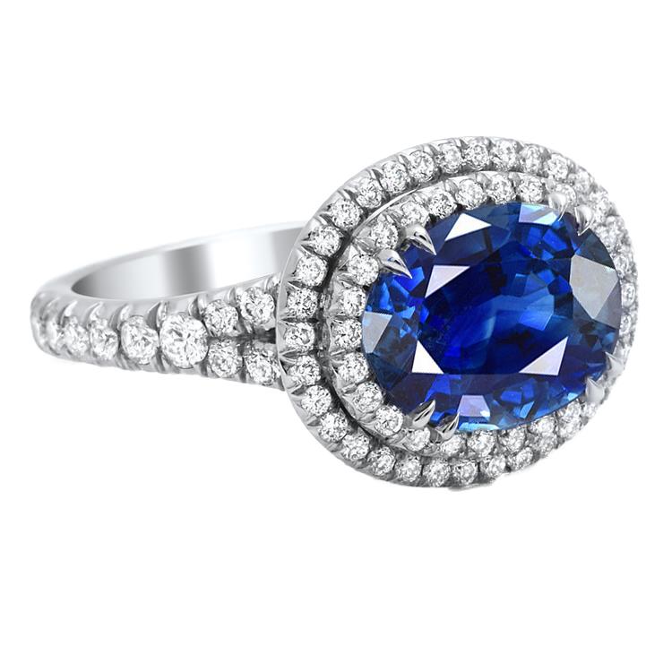 Ceylon Blue Sapphire Diamants 4,40 Karat Ring Weißgold 14K - harrychadent.de