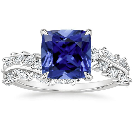 Ceylon Kissen Saphir und Marquise Diamantring 3.45 Karat - harrychadent.de